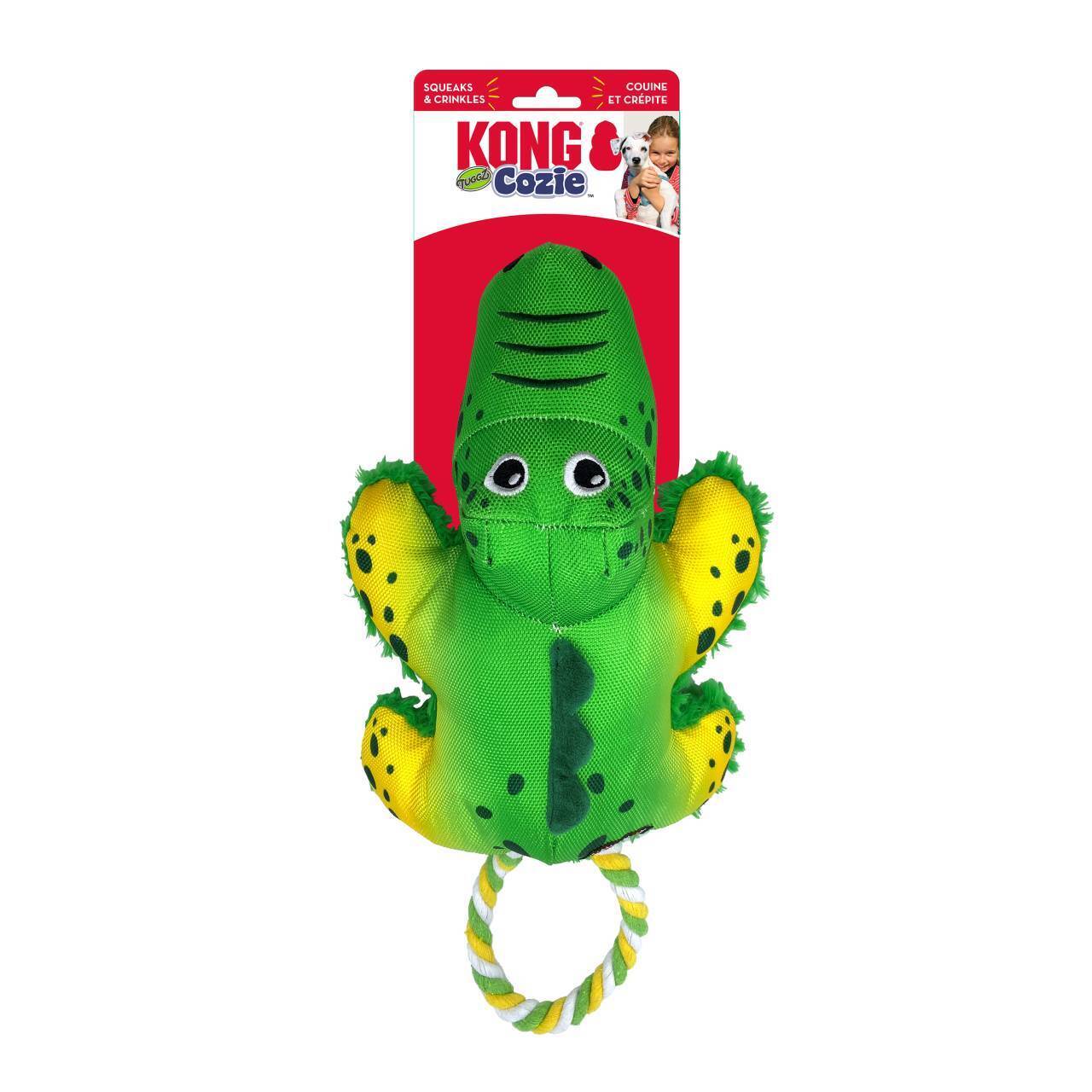 KONG Cozie Tuggz Rope Squeaker Dog Toy Alligator