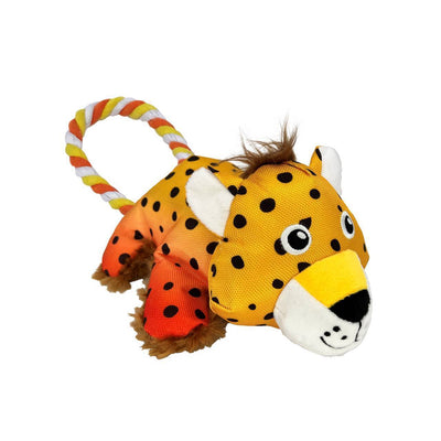 KONG Cozie Tuggz Rope Squeaker Dog Toy - Cheetah