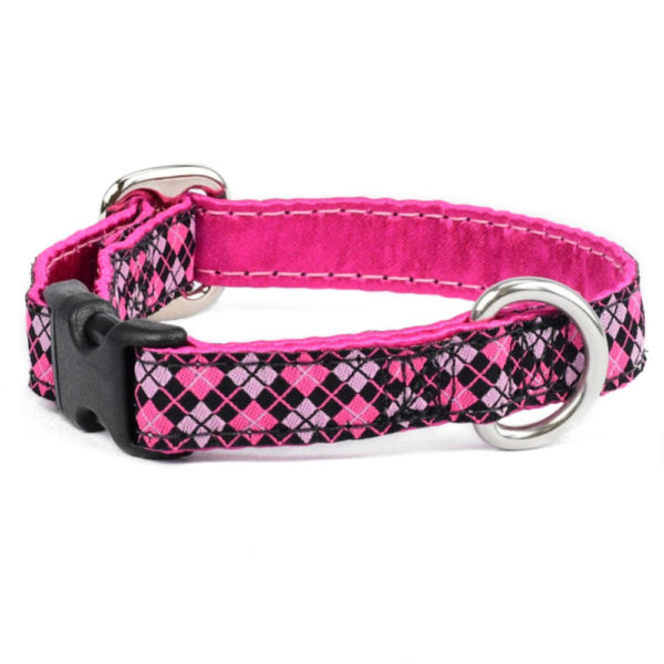 Collar Satin Lined Medium Argyle Pink - Positive Dog Products
